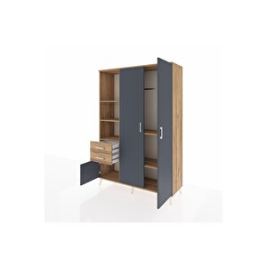 Hyperion Dolap 5 Raflı 2 Çekmeceli Tek Askılı 132x44x195 Çam-antrasit/çam