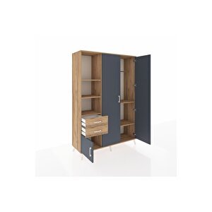 Hyperion Dolap 5 Raflı 2 Çekmeceli Tek Askılı 132x44x195 Çam-antrasit/çam