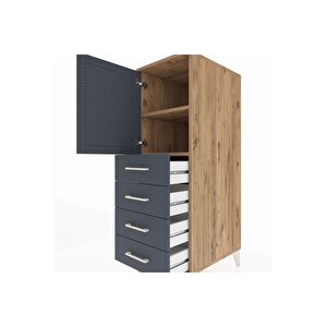 Kronos Dolap 2 Raflı 4 Çekmeceli Tek Kapaklı 44x59x134 Çam-antrasit