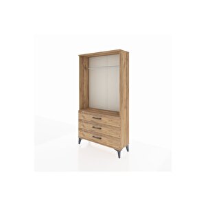 Arges Dolap Tek Raflı 3 Çekmeceli Tek Askılı 88x30x163 Çam-çam