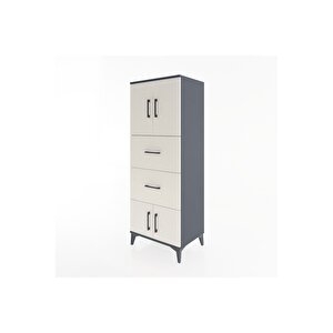 Hyperion Dolap 2 Raflı 2 Çekmeceli 4 Kapaklı 60x44x163 Antrasit-aytaşı