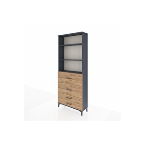 Arges Dolap 3 Raflı 4 Çekmeceli 88x30x221 Antrasit-çam