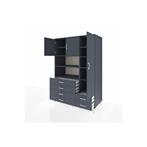 Kronos Dolap 9 Raflı 6 Çekmeceli 3 Kapaklı 132x59x195 Antrasit-antrasit/antrasit