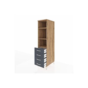 Kronos Dolap 3 Raflı 4 Çekmeceli 44x59x182 Çam-antrasit
