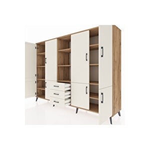 Hyperion Dolap 11 Raflı 3 Çekmeceli 8 Kapaklı 220x44x163 Çam-aytaşı
