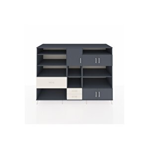 Kronos Dolap 13 Raflı 3 Çekmeceli 5 Kapaklı 220x59x163 Antrasit-antrasit/aytaşı