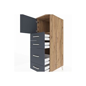 Kronos Dolap Tek Raflı 4 Çekmeceli Tek Kapaklı 44x59x134 Çam-antrasit