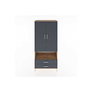 Hyperion Dolap 3 Raflı 2 Çekmeceli Tek Askılı 88x44x195 Çam-antrasit