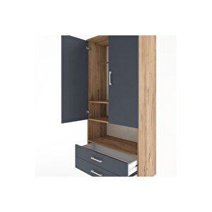 Hyperion Dolap 3 Raflı 2 Çekmeceli Tek Askılı 88x44x195 Çam-antrasit