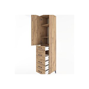 Hyperion Dolap 3 Raflı 5 Çekmeceli Tek Kapaklı 44x44x221 Çam-çam