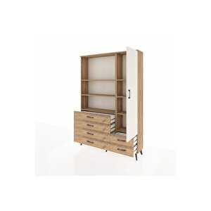 Arges Dolap 7 Raflı 6 Çekmeceli Tek Kapaklı  132x30x195 Çam-aytaşı/çam