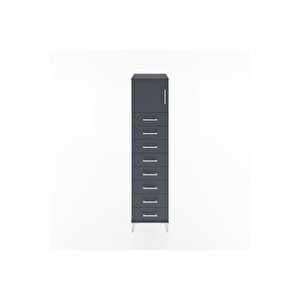 Hyperion Dolap Tek Raflı 8 Çekmeceli Tek Kapaklı 44x44x182 Antrasit-antrasit
