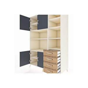 Kronos Dolap 9 Raflı 4 Çekmeceli 4 Kapaklı 132x59x195 Aytaşı-antrasit/çam