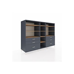 Kronos Dolap 10 Raflı 6 Çekmeceli  220x59x163 Antrasit-çam/antrasit