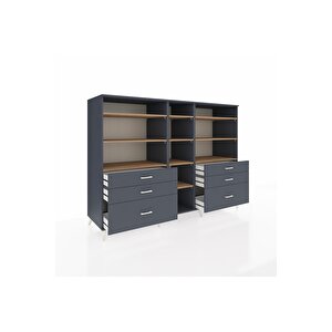 Kronos Dolap 10 Raflı 6 Çekmeceli  220x59x163 Antrasit-çam/antrasit