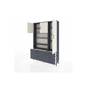 Arges Dolap 9 Raflı 5 Çekmeceli 3 Kapaklı 132x30x195 Antrasit-aytaşı/antrasit