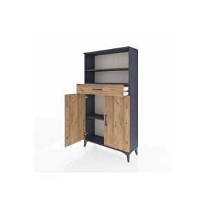 Arges Dolap 3 Raflı Tek Çekmeceli 2 Kapaklı 88x30x163 Antrasit-çam