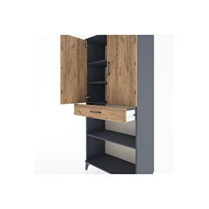 Hyperion Dolap 4 Raflı Tek Çekmeceli 2 Kapaklı 88x44x195 Antrasit-çam