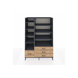 Kronos Dolap 9 Raflı 4 Çekmeceli  132x59x195 Antrasit-antrasit/çam