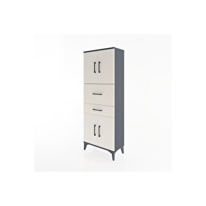 Arges Dolap 3 Raflı 2 Çekmeceli 4 Kapaklı 60x30x163 Antrasit-aytaşı