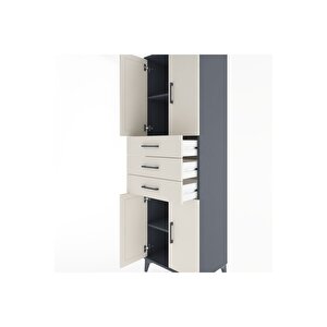 Hyperion Dolap 3 Raflı 3 Çekmeceli 4 Kapaklı 60x44x195 Antrasit-aytaşı