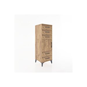 Hyperion Dolap Tek Raflı 5 Çekmeceli Tek Kapaklı 44x44x134 Çam-çam
