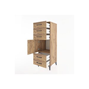 Hyperion Dolap Tek Raflı 5 Çekmeceli Tek Kapaklı 44x44x134 Çam-çam