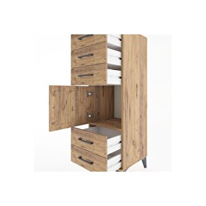 Hyperion Dolap Tek Raflı 5 Çekmeceli Tek Kapaklı 44x44x134 Çam-çam