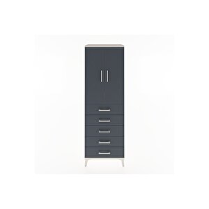Hyperion Dolap Tek Raflı 5 Çekmeceli Tek Askılı 60x44x182 Aytaşı-antrasit