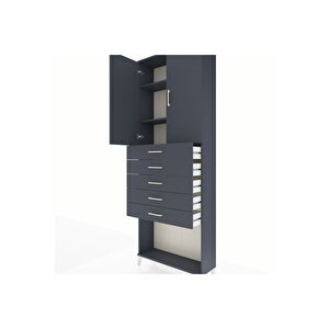 Arges Dolap 3 Raflı 5 Çekmeceli 2 Kapaklı 88x30x243 Antrasit-antrasit