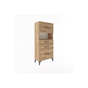 Arges Dolap Tek Raflı 4 Çekmeceli 60x30x134 Çam-çam