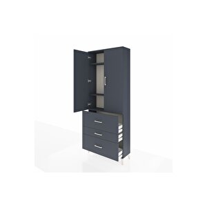 Arges Dolap 3 Raflı 3 Çekmeceli 2 Kapaklı 88x30x221 Antrasit-antrasit