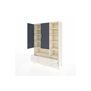 Hyperion Dolap 10 Raflı 4 Çekmeceli 2 Kapaklı 132x44x195 Aytaşı-antrasit/aytaşı