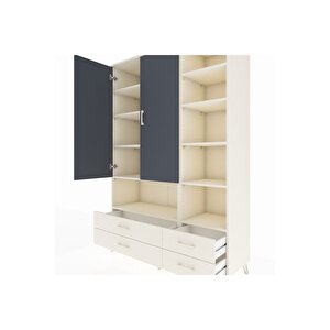 Hyperion Dolap 10 Raflı 4 Çekmeceli 2 Kapaklı 132x44x195 Aytaşı-antrasit/aytaşı