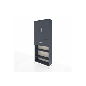 Arges Dolap 5 Raflı Tek Çekmeceli 2 Kapaklı 88x30x221 Antrasit-antrasit