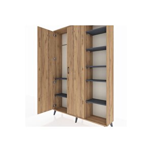 Arges Dolap 7 Raflı 2 Kapaklı Tek Askılı 132x30x195 Çam-çam/antrasit