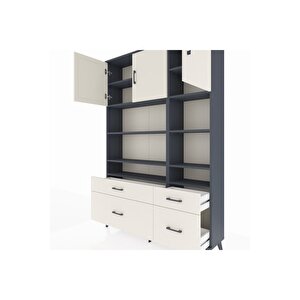 Arges Gardrop 10 Raflı 4 Çekmeceli 3 Kapaklı 132x30x195 Antrasit-aytaşı