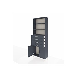 Arges Dolap 3 Raflı 4 Çekmeceli 2 Kapaklı 88x30x243 Antrasit-antrasit