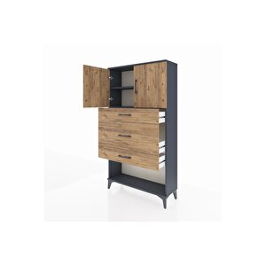 Arges Dolap 2 Raflı 3 Çekmeceli 2 Kapaklı 88x30x163 Antrasit-çam