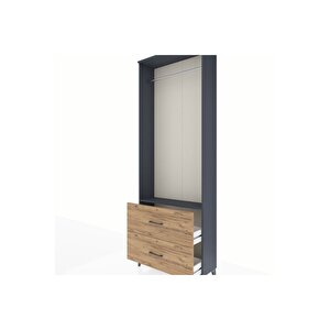 Arges Dolap Tek Raflı 2 Çekmeceli Tek Askılı 88x30x243 Antrasit-çam