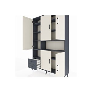 Arges Dolap 10 Raflı 2 Çekmeceli 5 Kapaklı 132x30x195 Antrasit-aytaşı/antrasit