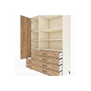 Kronos Dolap 7 Raflı 6 Çekmeceli Tek Kapaklı  132x59x195 Aytaşı-çam/çam