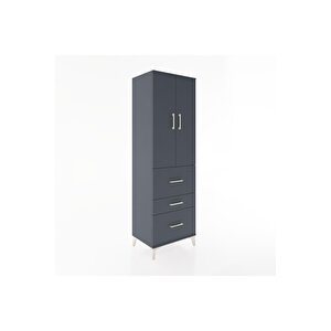 Hyperion Dolap Tek Raflı 3 Çekmeceli Tek Askılı 60x44x195 Antrasit-antrasit