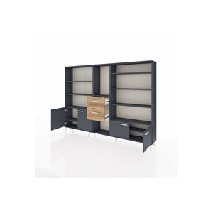 Arges Dolap 10 Raflı 2 Çekmeceli 4 Kapaklı 220x30x163 Antrasit-antrasit/çam