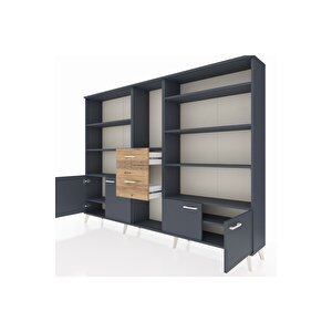 Arges Dolap 10 Raflı 2 Çekmeceli 4 Kapaklı 220x30x163 Antrasit-antrasit/çam