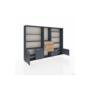 Arges Dolap 10 Raflı 2 Çekmeceli 4 Kapaklı 220x30x163 Antrasit-antrasit/çam