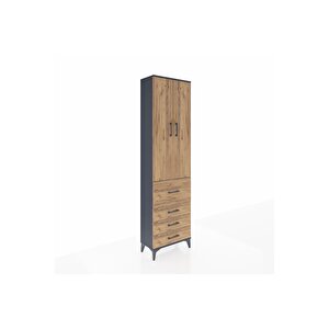 Arges Dolap 2 Raflı 4 Çekmeceli Tek Askılı 60x30x221 Antrasit-çam