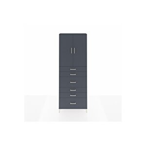 Arges Dolap 3 Raflı 6 Çekmeceli 2 Kapaklı 88x30x243 Antrasit-antrasit