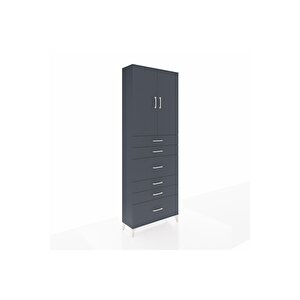 Arges Dolap 3 Raflı 6 Çekmeceli 2 Kapaklı 88x30x243 Antrasit-antrasit