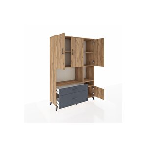 Hyperion Dolap 7 Raflı 2 Çekmeceli 4 Kapaklı 132x44x195 Çam-çam/antrasit